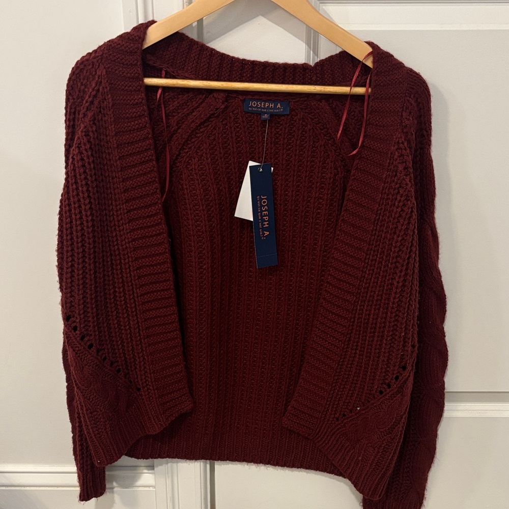 NWT Joseph Deep Burgundy Open-Front Knit Cardigan